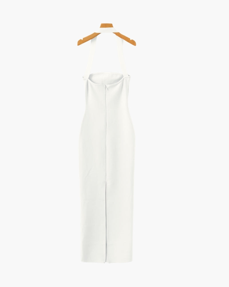 Women's Halter-Neck Long Dress With Straight Hem - White