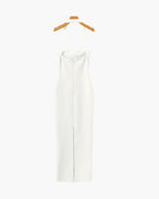 Women's Halter-Neck Long Dress With Straight Hem - White