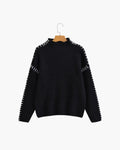 Women's High-Neck Jumper With Contrast Sleeve Stitching - Black