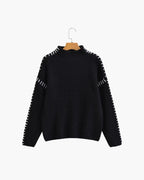 Women's High-Neck Jumper With Contrast Sleeve Stitching - Black