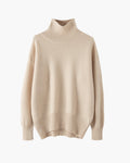 Women's High-Neck Jumper With Ribbed Cuffs And Hem - Beige