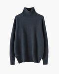 Women's High-Neck Jumper With Ribbed Cuffs And Hem - Navy
