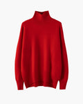 Women's High-Neck Jumper With Ribbed Cuffs And Hem - Red