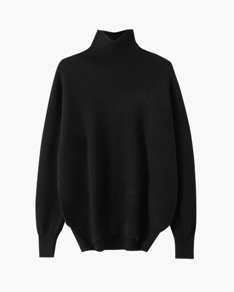 Women's High-Neck Jumper With Ribbed Cuffs And Hem - Black