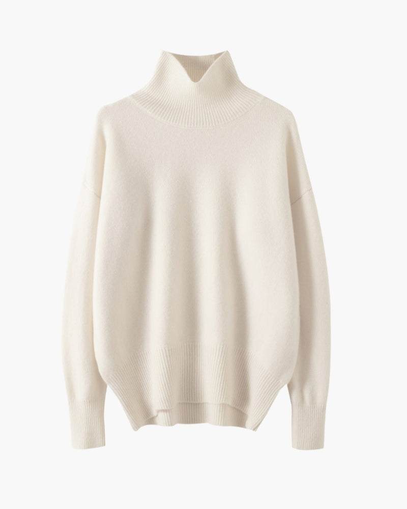 Women's High-Neck Jumper With Ribbed Cuffs And Hem - Ivory