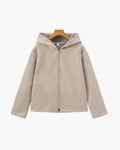 Women's Hooded Zip Jacket With Straight Open Cuffs - Beige