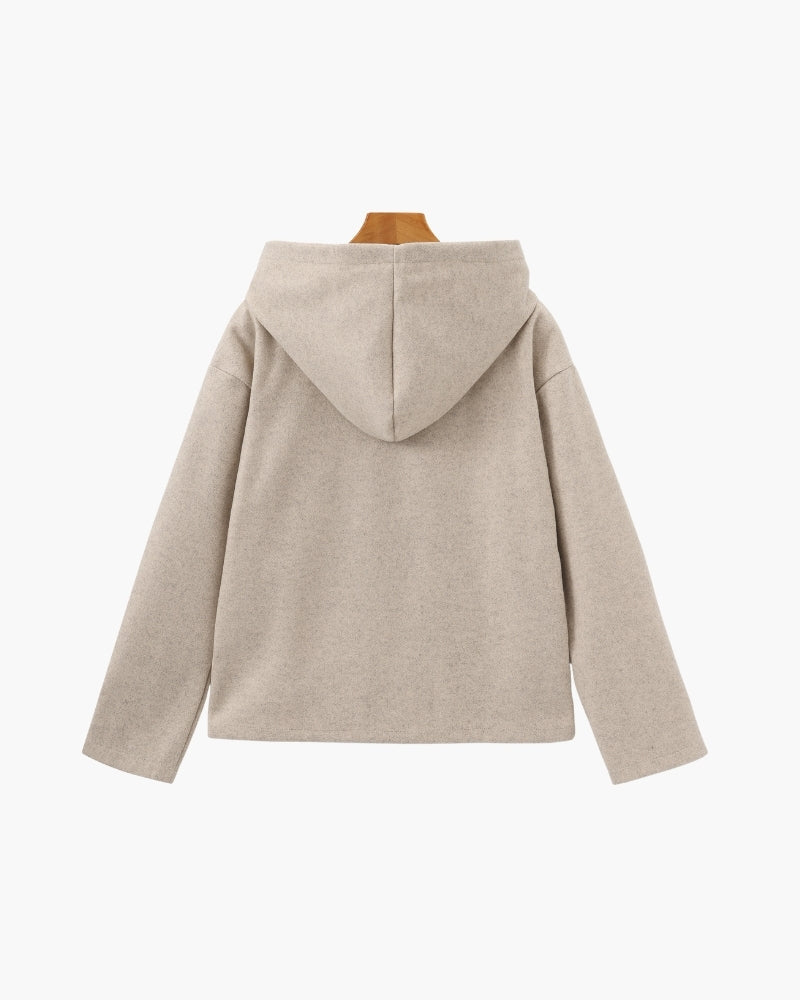 Women's Hooded Zip Jacket With Straight Open Cuffs - Beige