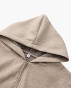 Women's Hooded Zip Jacket With Straight Open Cuffs - Beige