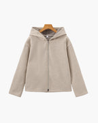 Women's Hooded Zip Jacket With Straight Open Cuffs - Beige
