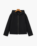 Women's Hooded Zip Jacket With Straight Open Cuffs - Black