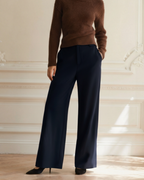 Women's Pleated Wide-Leg Trousers With Belt Loops - Navy