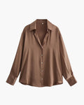Women's Pointed-Collar Shirt With Curved Hem And Cuffs - Sandy Brown
