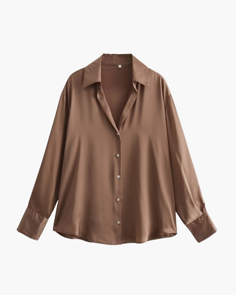Women's Pointed-Collar Shirt With Curved Hem And Cuffs - Sandy Brown