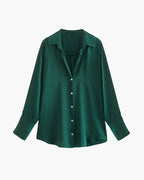 Women's Pointed-Collar Shirt With Curved Hem And Cuffs - Emerald Green