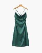 Women's Satin Slip Dress With Cowl Neck And Tie Back - Green