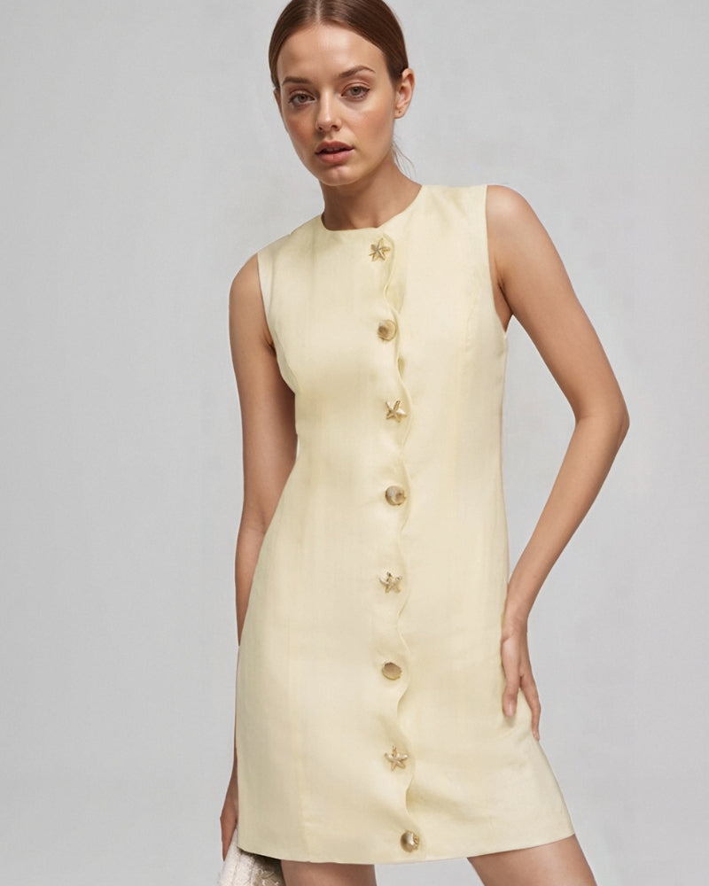 Women's Sleeveless Button-Front Mini Shift Dress - Cream