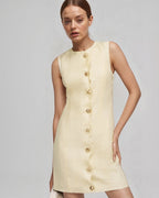 Women's Sleeveless Button-Front Mini Shift Dress - Cream