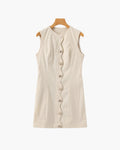 Women's Sleeveless Button-Front Mini Shift Dress - Cream