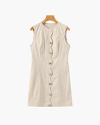 Women's Sleeveless Button-Front Mini Shift Dress - Cream
