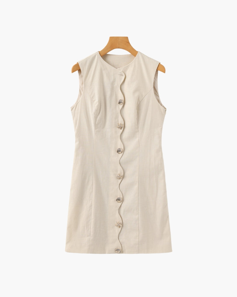 Women's Sleeveless Button-Front Mini Shift Dress - Cream