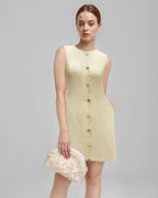 Women's Sleeveless Button-Front Mini Shift Dress - Cream
