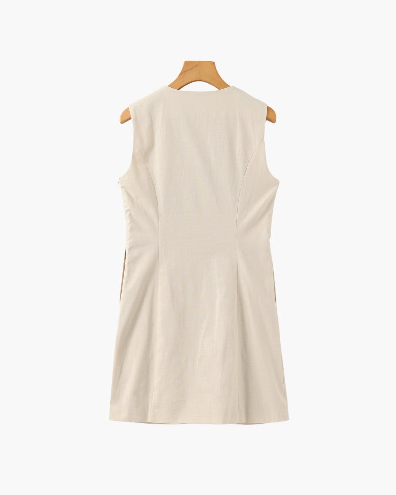 Women's Sleeveless Button-Front Mini Shift Dress - Cream