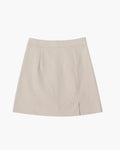 Women's Straight Mini Skirt With Front Side Slit - Beige