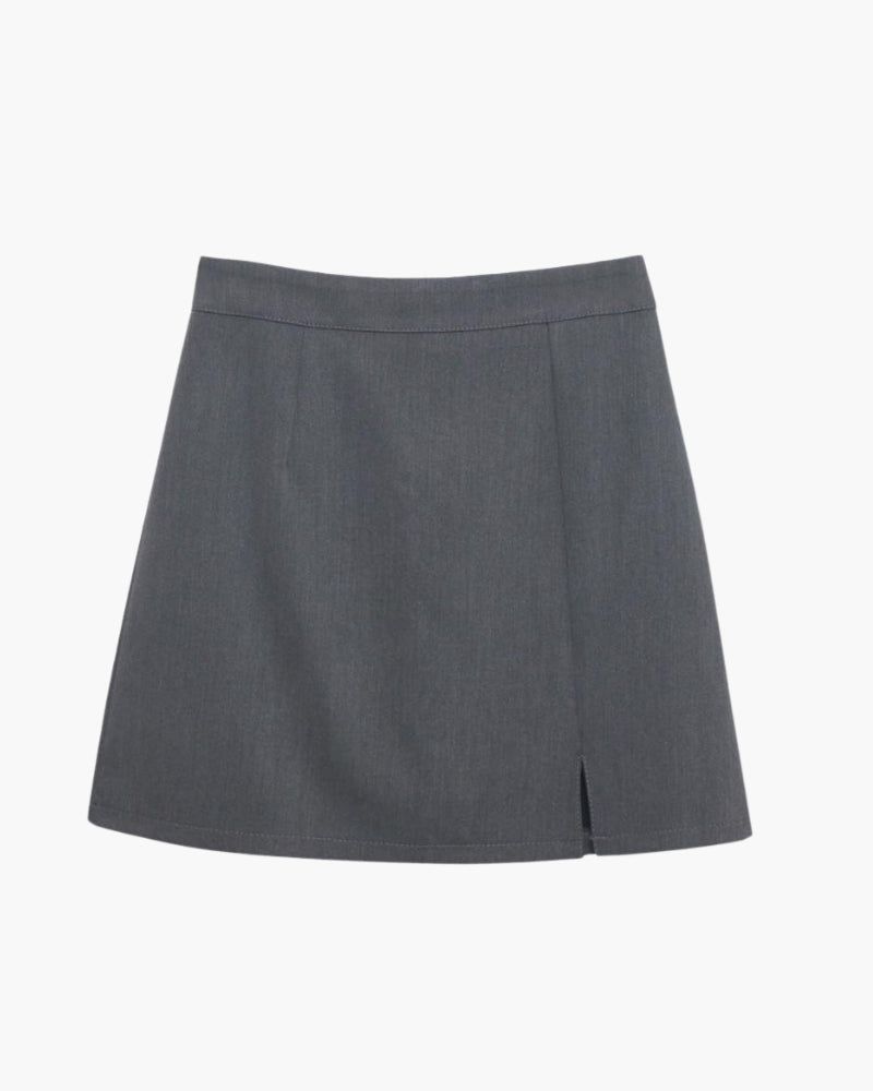 Women's Straight Mini Skirt With Front Side Slit - Grey