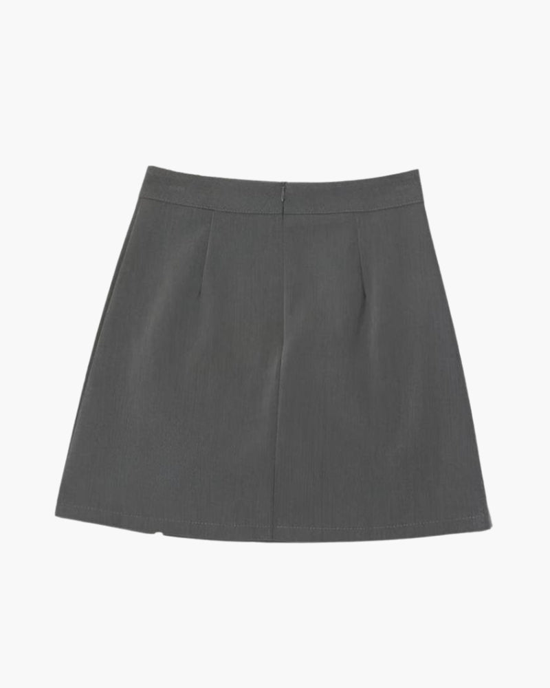 Women's Straight Mini Skirt With Front Side Slit - Grey