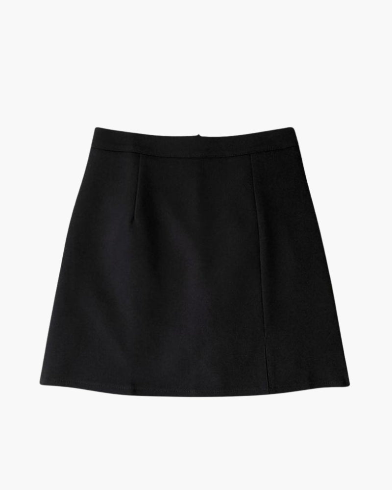 Women's Straight Mini Skirt With Front Side Slit - Black