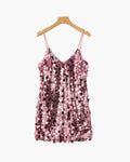 Women's V-Neck Sequin Mini Dress With Slim Straps - Rose gold