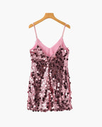 Women's V-Neck Sequin Mini Dress With Slim Straps - Rose gold