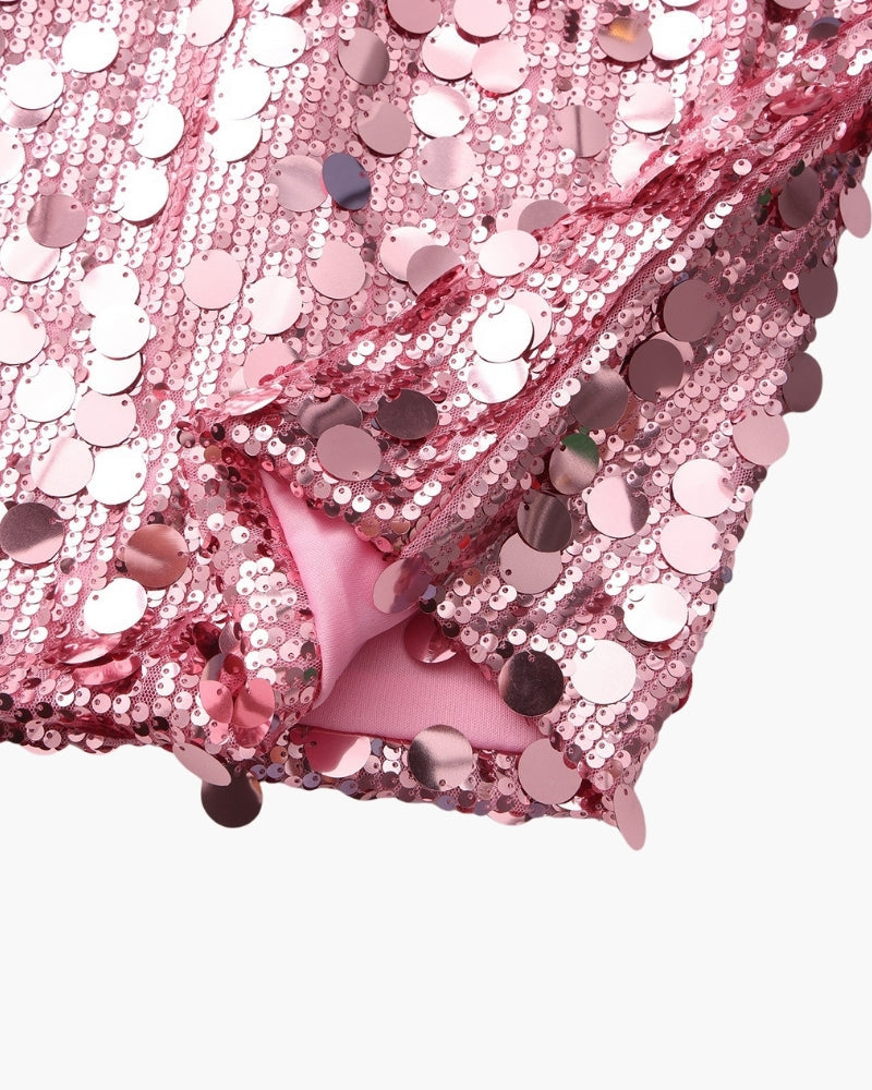 Women's V-Neck Sequin Mini Dress With Slim Straps - Rose gold
