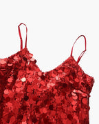 Women's V-Neck Sequin Mini Dress With Slim Straps - Red