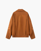 Women's Wide-Collar Jacket With Buckled Lower Hem - Brown