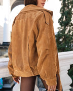 Women's Wide-Collar Jacket With Buckled Lower Hem - Brown