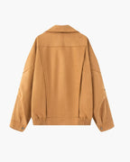 Women's Wide-Collar Jacket With Buckled Lower Hem - Beige