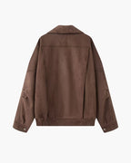 Women's Wide-Collar Jacket With Buckled Lower Hem - Dark Brown