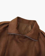 Women's Wide-Collar Jacket With Buckled Lower Hem - Dark Brown