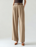 Women's Wide-Leg Cropped Trousers With Front Pleats - Khaki