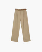 Women's Wide-Leg Cropped Trousers With Front Pleats - Khaki