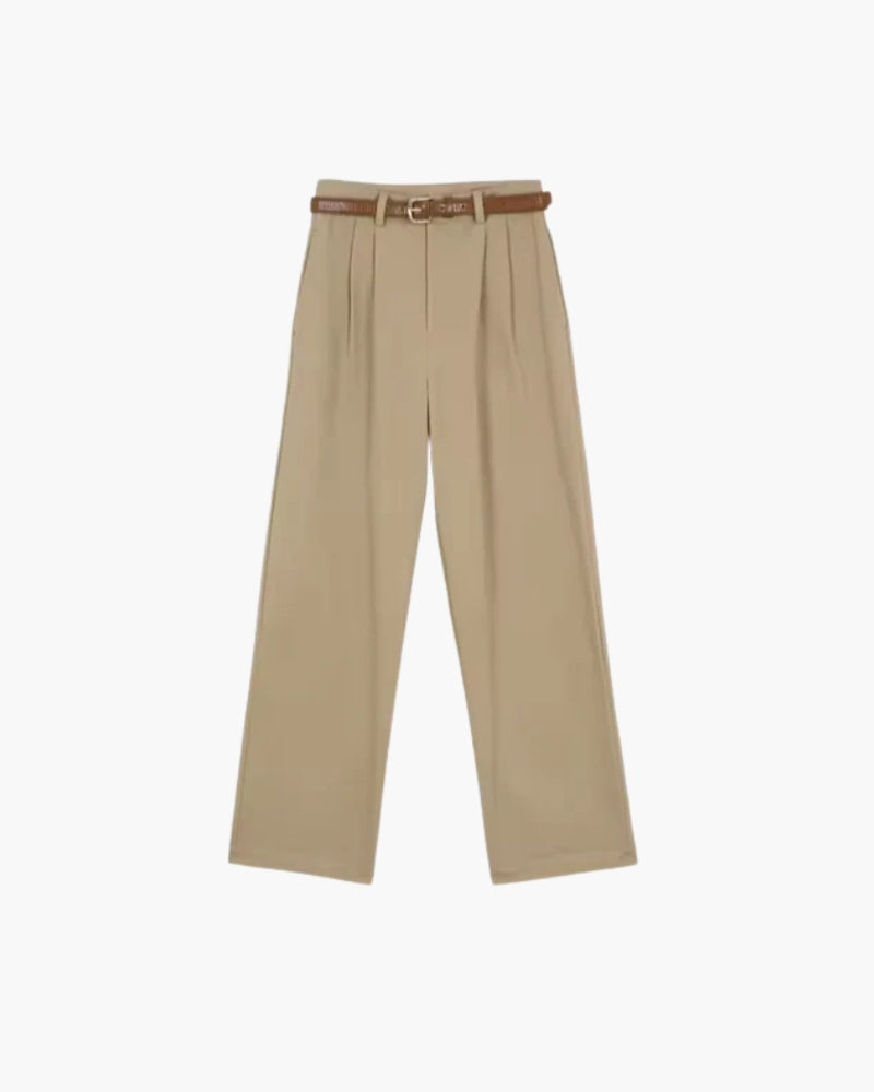 Women's Wide-Leg Cropped Trousers With Front Pleats - Khaki