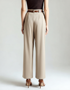 Women's Wide-Leg Cropped Trousers With Front Pleats - Khaki