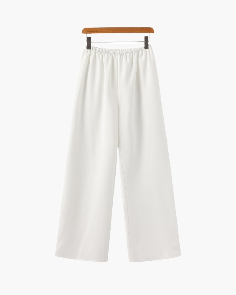 Women's Wide-Leg Trousers With Gathered Waistband - Ivory