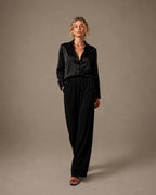 Women's Wide-Leg Trousers With Gathered Waistband - Black