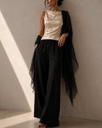 Women's Wide-Leg Trousers With Gathered Waistband - Black